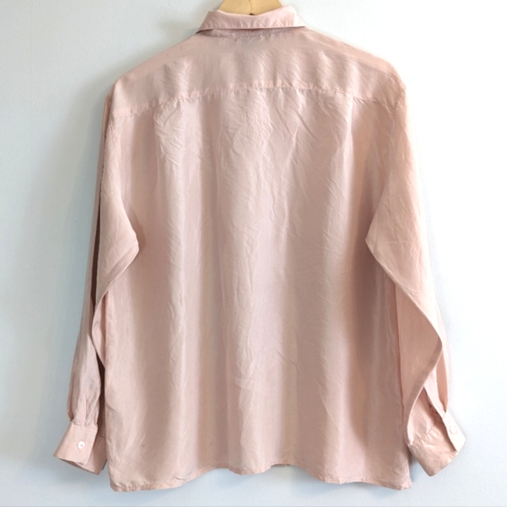 100% Silk Button Down Shirt, Pale Pink, Size M, Gently used - Picture 2 of 14